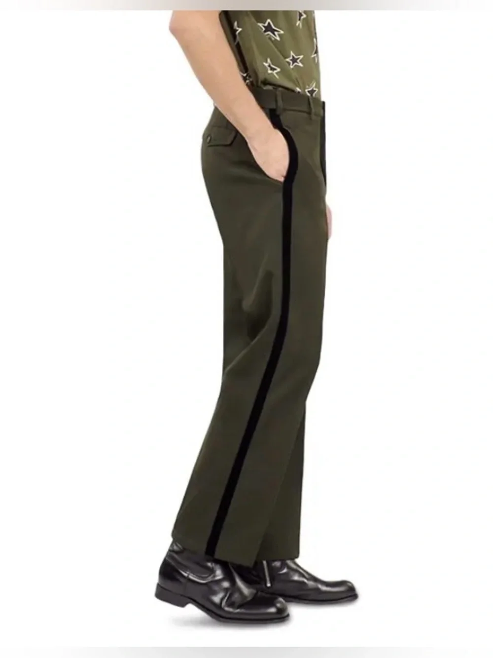The Kooples Olive Wool Blend Tuxedo Stripe Trousers Men’s 46 US 32 NWT $465